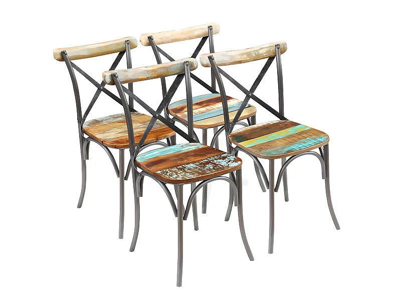 Lot de 4 chaises de salle à manger cuisine design industriel bois de récupération solide CDS021330