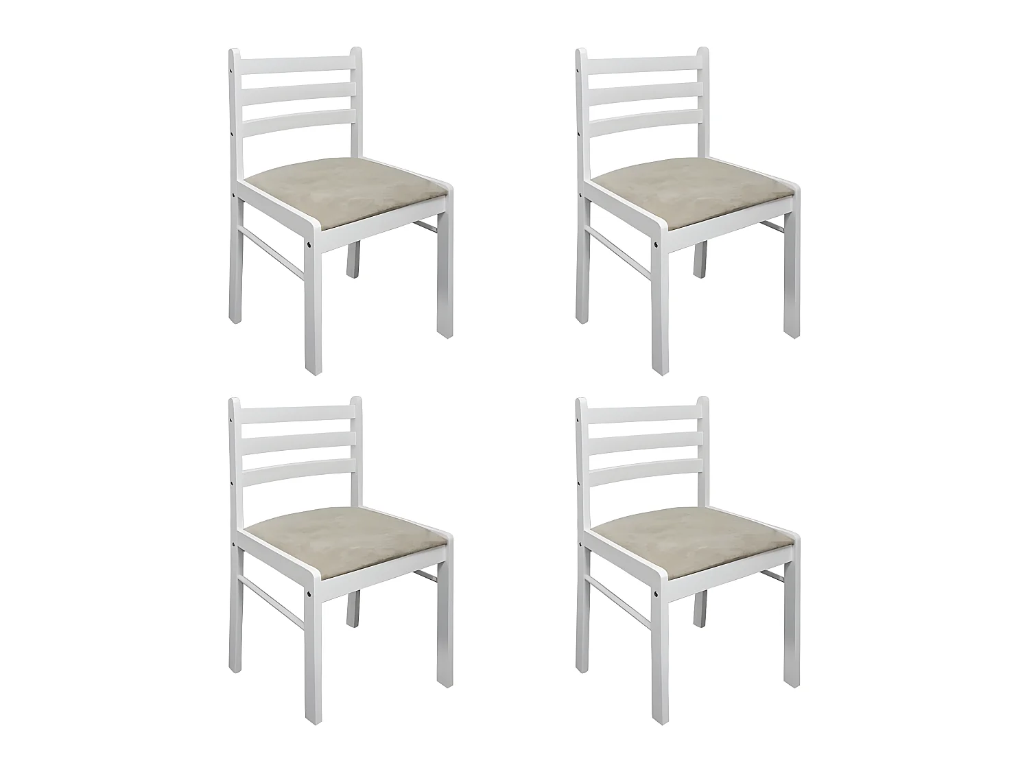 Lot de 4 chaises de salle à manger cuisine design classique hévéa solide et velours blanc CDS021237