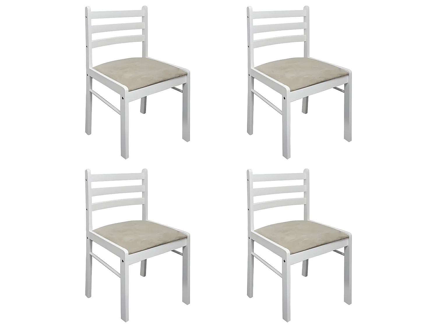 Lot de 4 chaises de salle à manger cuisine design classique hévéa solide et velours blanc CDS021237