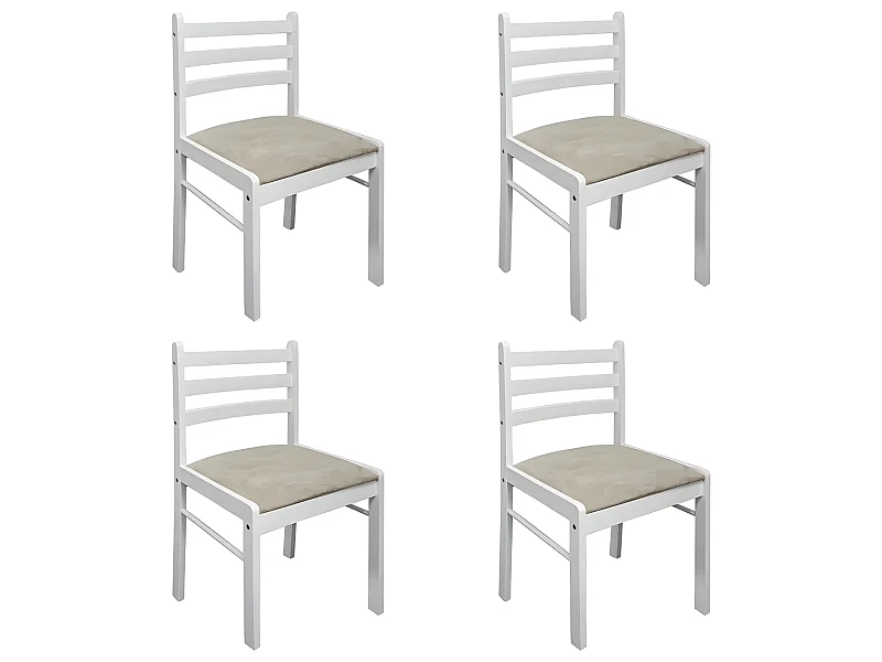 Lot de 4 chaises de salle à manger cuisine design classique hévéa solide et velours blanc CDS021237