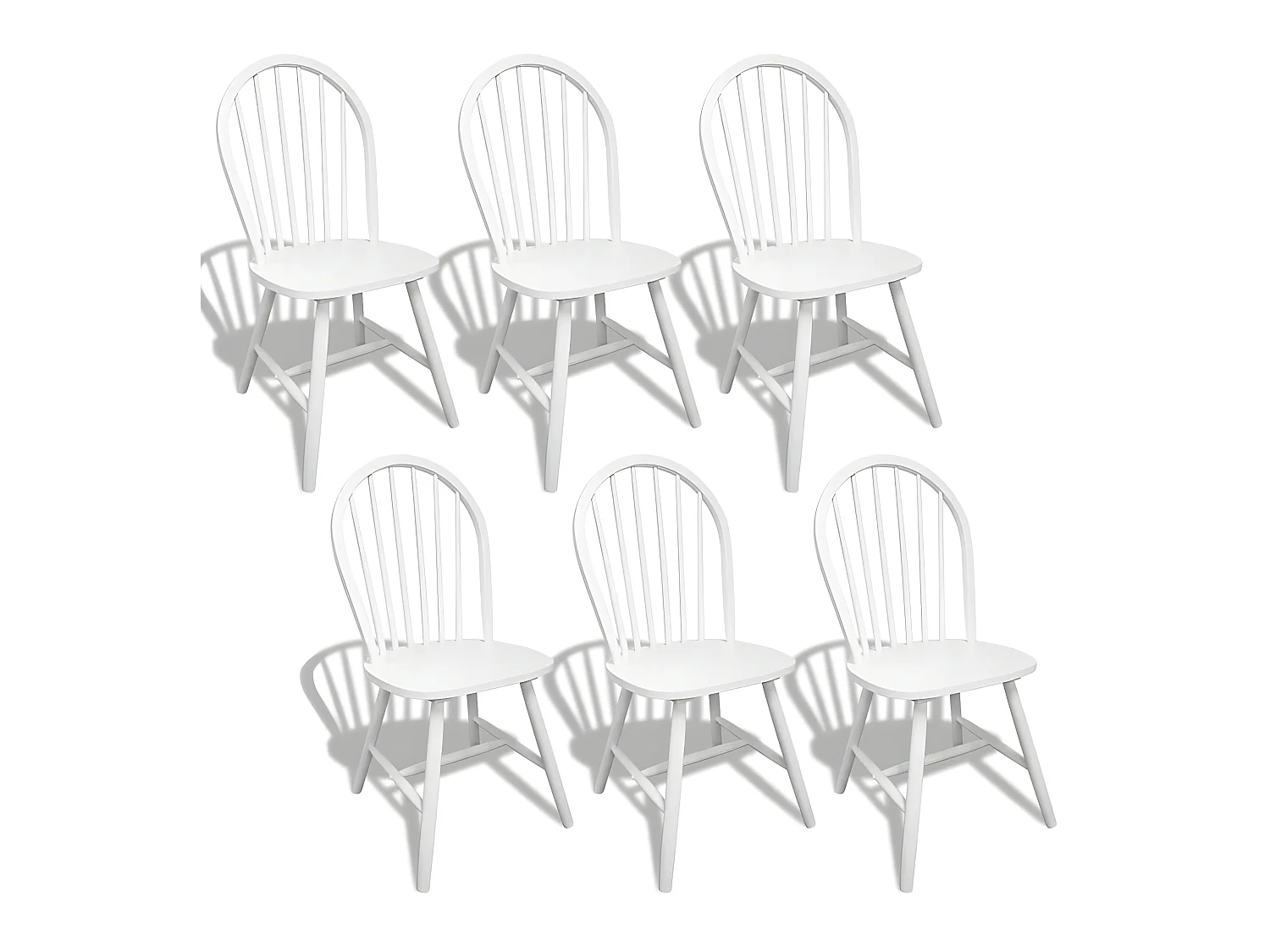 Lot de 6 chaises de salle à manger cuisine design classique bois d'hévéa solide blanc CDS022152