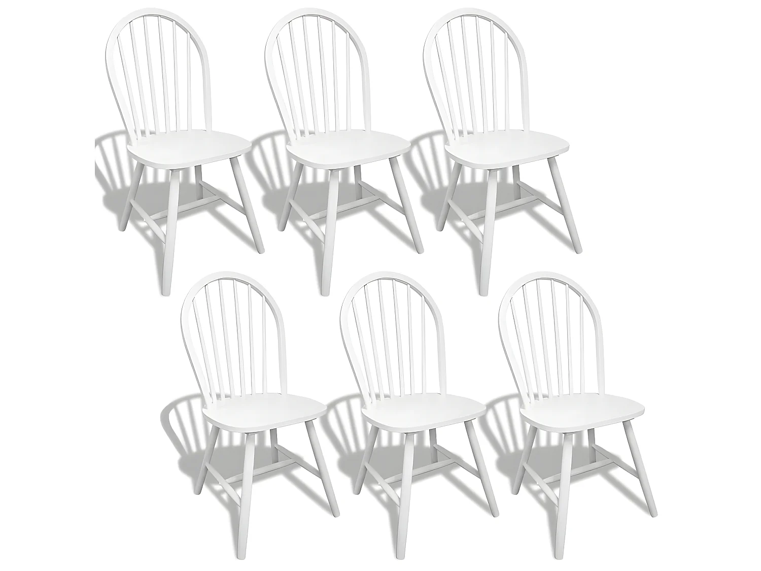 Lot de 6 chaises de salle à manger cuisine design classique bois d'hévéa solide blanc CDS022152