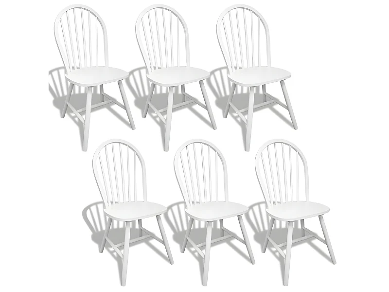 Lot de 6 chaises de salle à manger cuisine design classique bois d'hévéa solide blanc CDS022152