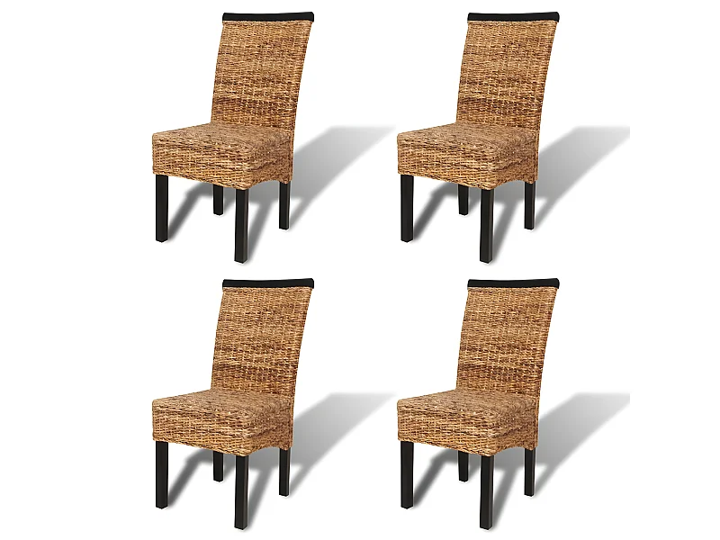 Lot de 4 chaises de salle à manger cuisine design moderne bois solide de manguier et abaca CDS021337