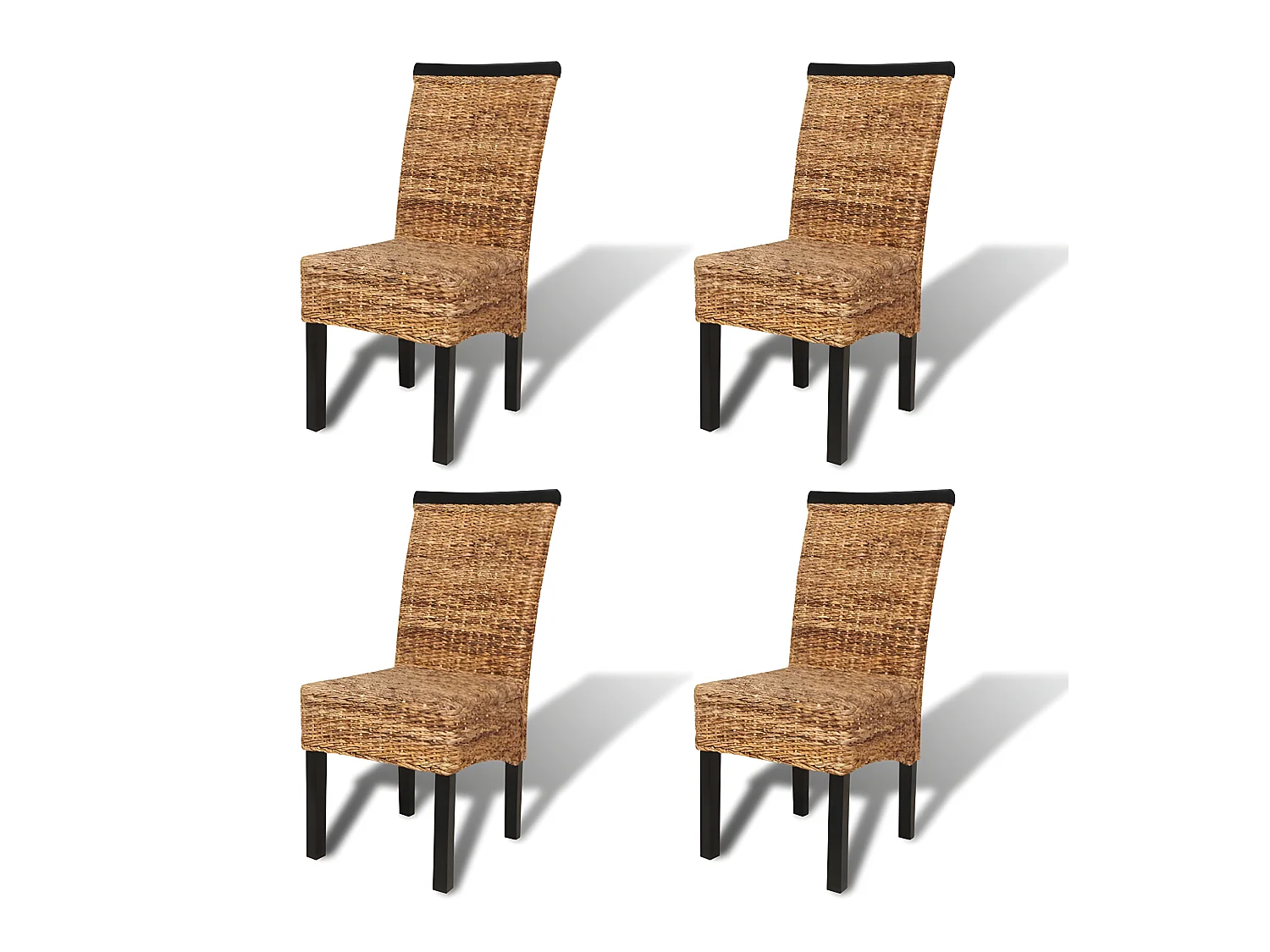 Lot de 4 chaises de salle à manger cuisine design moderne bois solide de manguier et abaca CDS021337