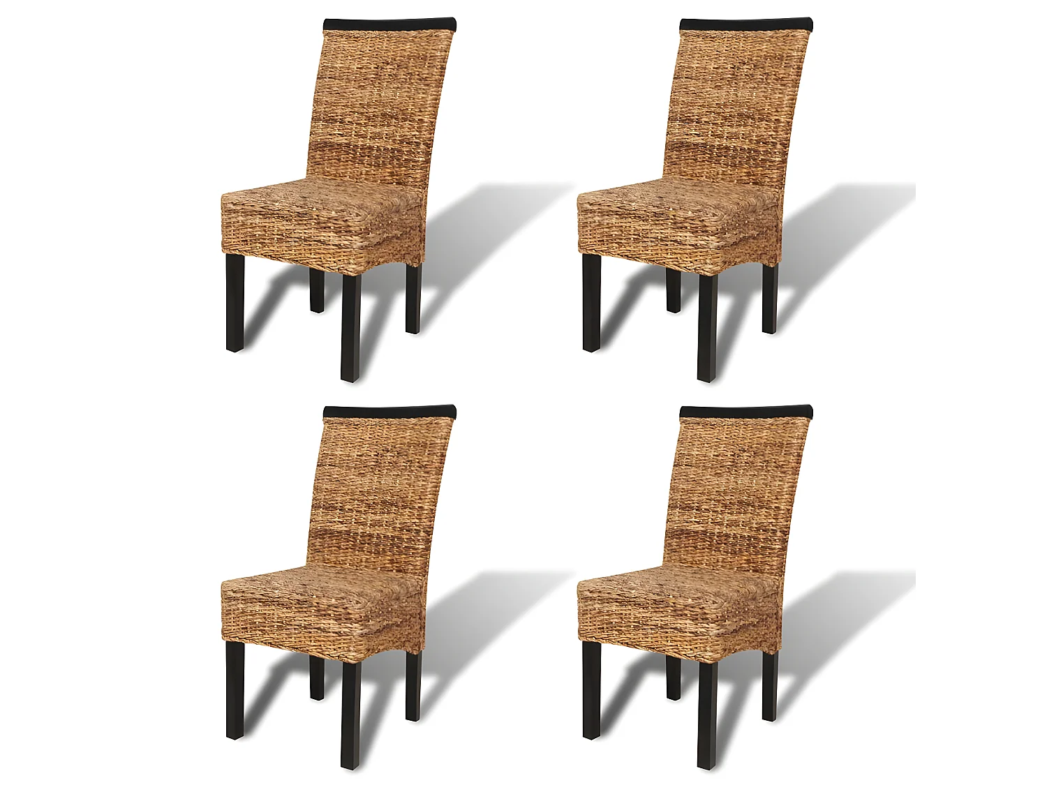 Lot de 4 chaises de salle à manger cuisine design moderne bois solide de manguier et abaca CDS021337