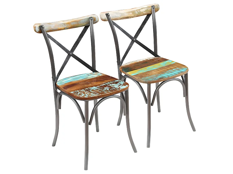 Lot de 2 chaises de salle à manger cuisine style industriel bois de récupération solide CDS020283