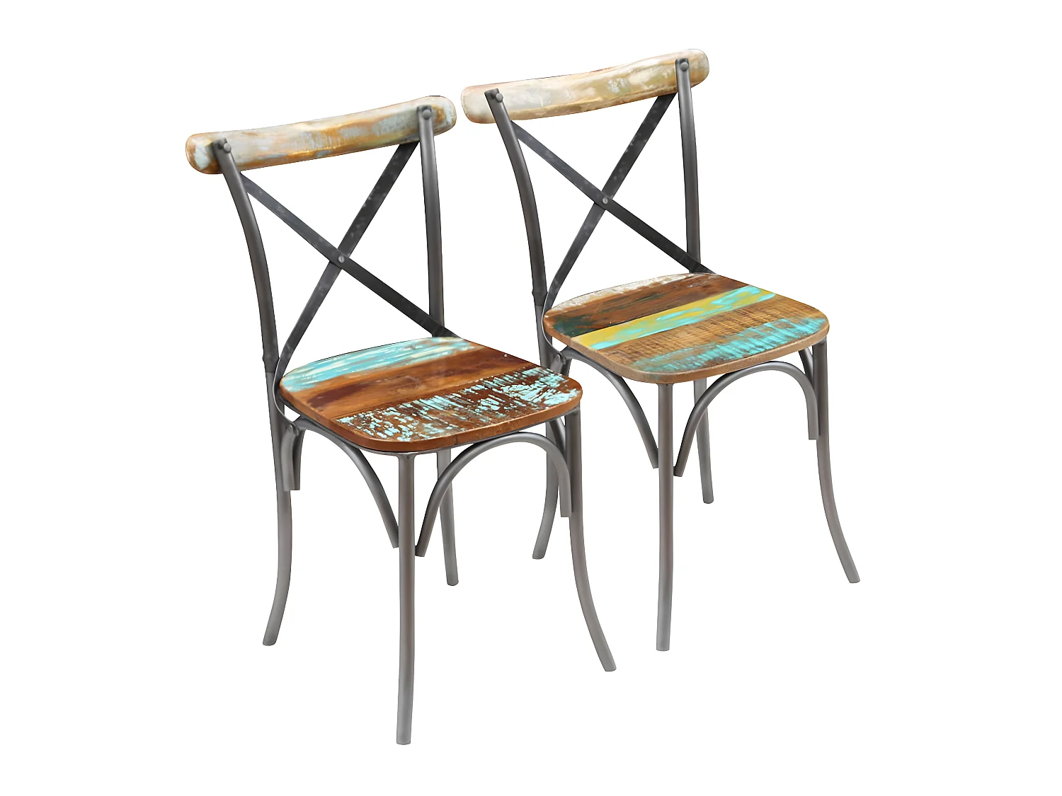 Lot de 2 chaises de salle à manger cuisine style industriel bois de récupération solide CDS020283