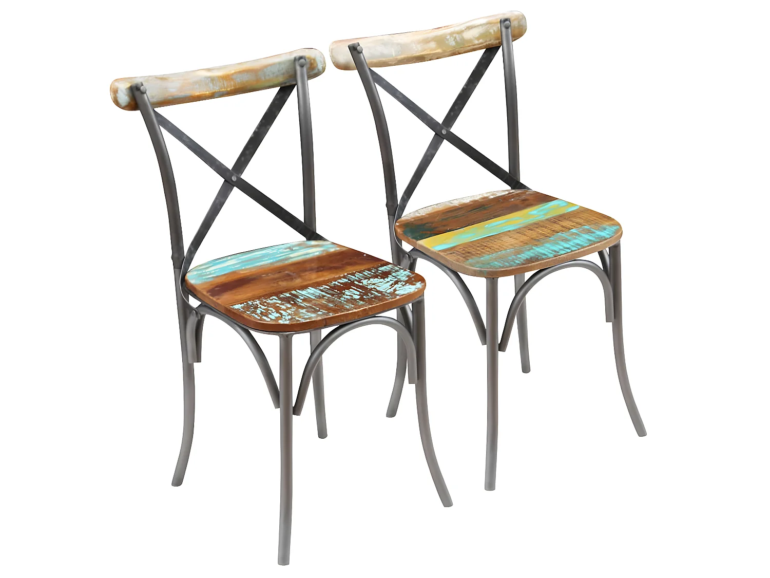 Lot de 2 chaises de salle à manger cuisine style industriel bois de récupération solide CDS020283