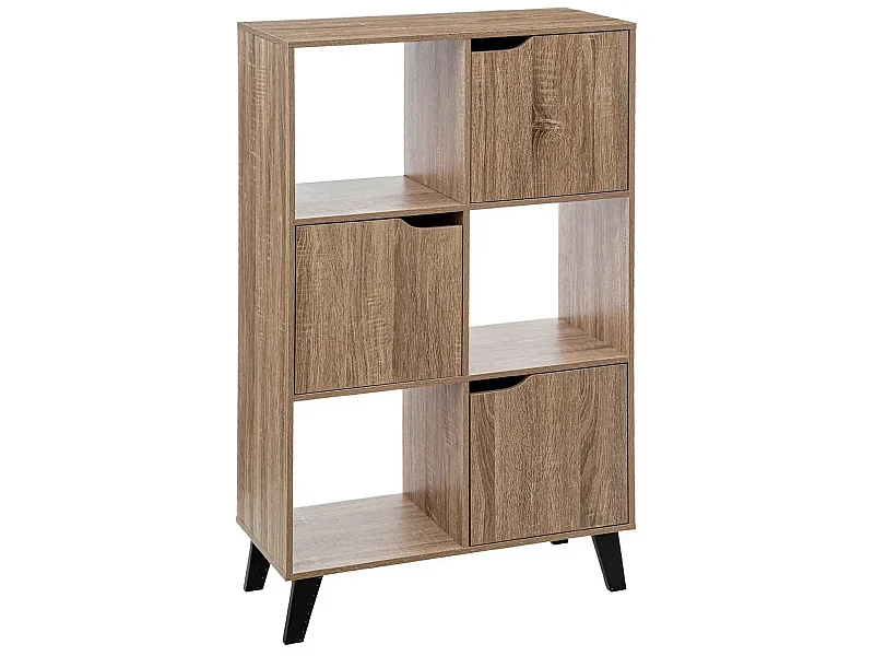 Meuble étagère en bois MDF naturel avec pieds noirs en bois d'hévéa - Longueur 67.6 x Profondeur 32.5 x Hauteur 113.3 cm
