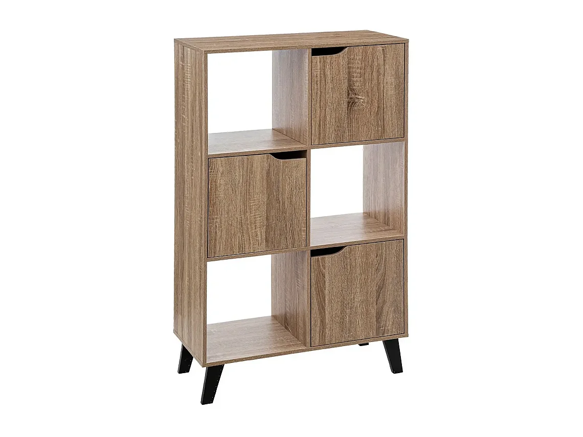 Meuble étagère en bois MDF naturel avec pieds noirs en bois d'hévéa - Longueur 67.6 x Profondeur 32.5 x Hauteur 113.3 cm