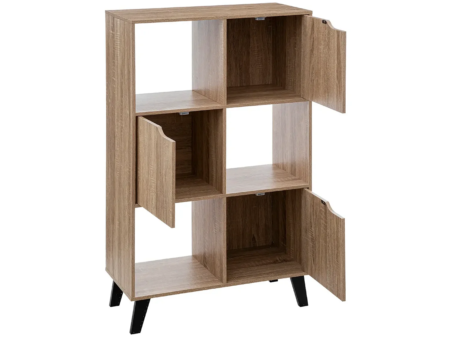Meuble étagère en bois MDF naturel avec pieds noirs en bois d'hévéa - Longueur 67.6 x Profondeur 32.5 x Hauteur 113.3 cm