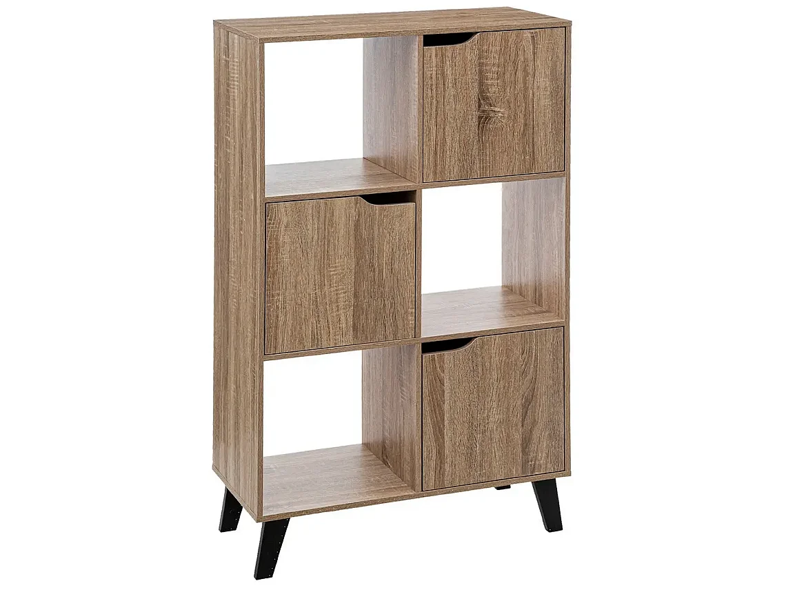 Meuble étagère en bois MDF naturel avec pieds noirs en bois d'hévéa - Longueur 67.6 x Profondeur 32.5 x Hauteur 113.3 cm