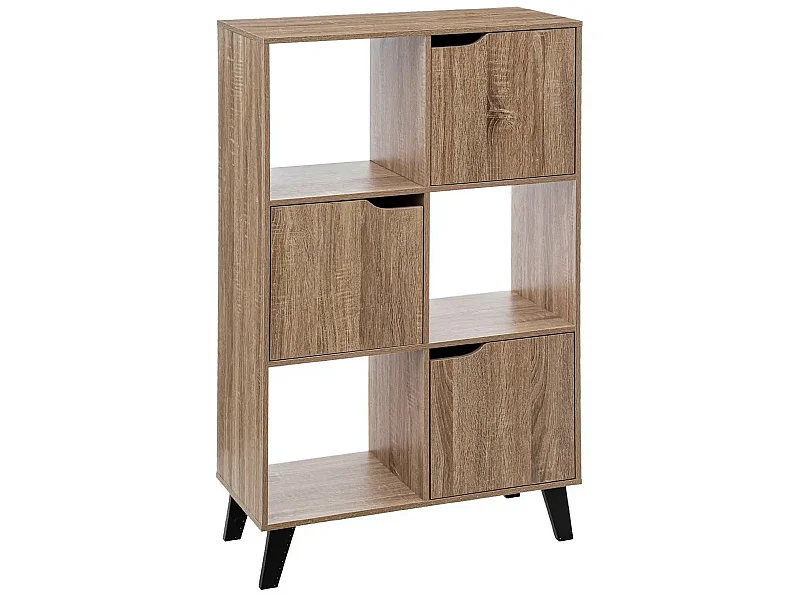Meuble étagère en bois MDF naturel avec pieds noirs en bois d'hévéa - Longueur 67.6 x Profondeur 32.5 x Hauteur 113.3 cm