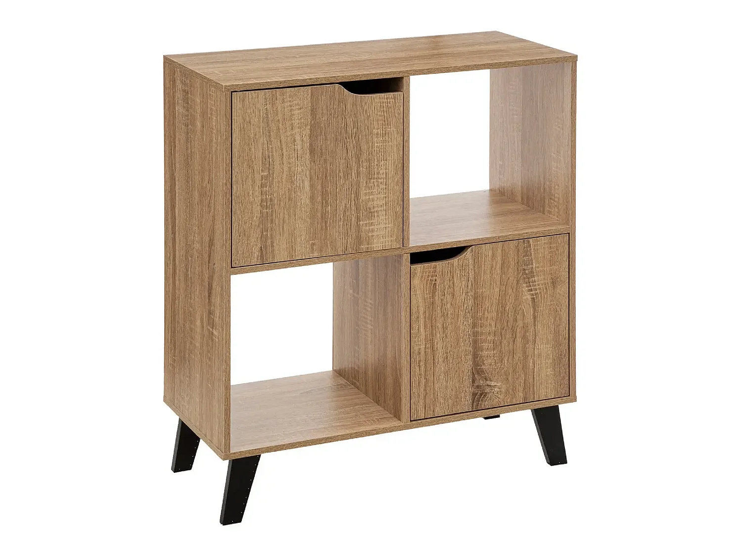 Meuble étagère carrée en bois MDF naturel avec pieds noirs en bois d'hévéa - Longueur 67.6 x Profondeur 32.5 x Hauteur 80 cm