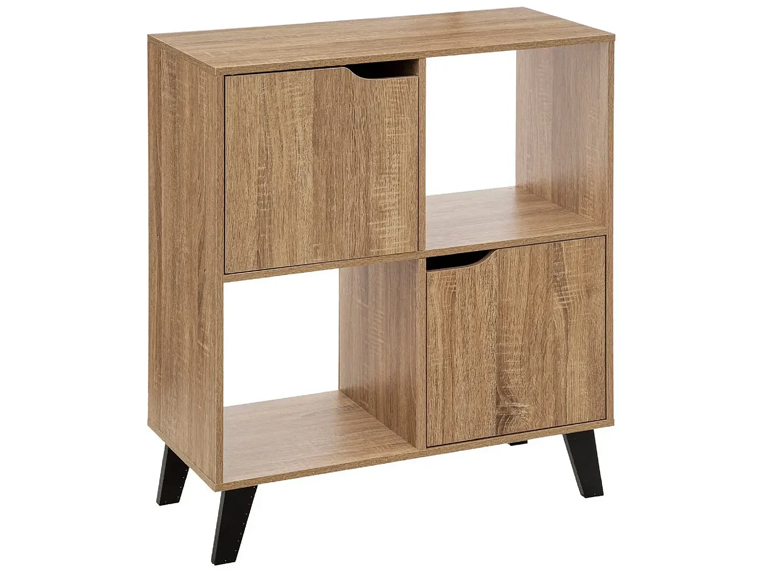 Meuble étagère carrée en bois MDF naturel avec pieds noirs en bois d'hévéa - Longueur 67.6 x Profondeur 32.5 x Hauteur 80 cm