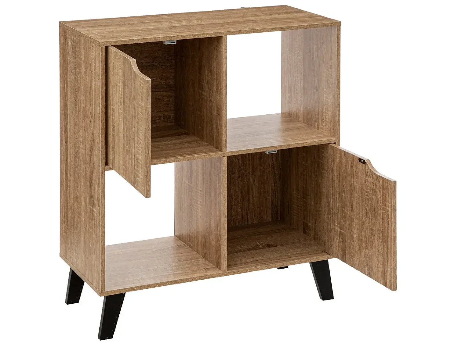 Meuble étagère carrée en bois MDF naturel avec pieds noirs en bois d'hévéa - Longueur 67.6 x Profondeur 32.5 x Hauteur 80 cm