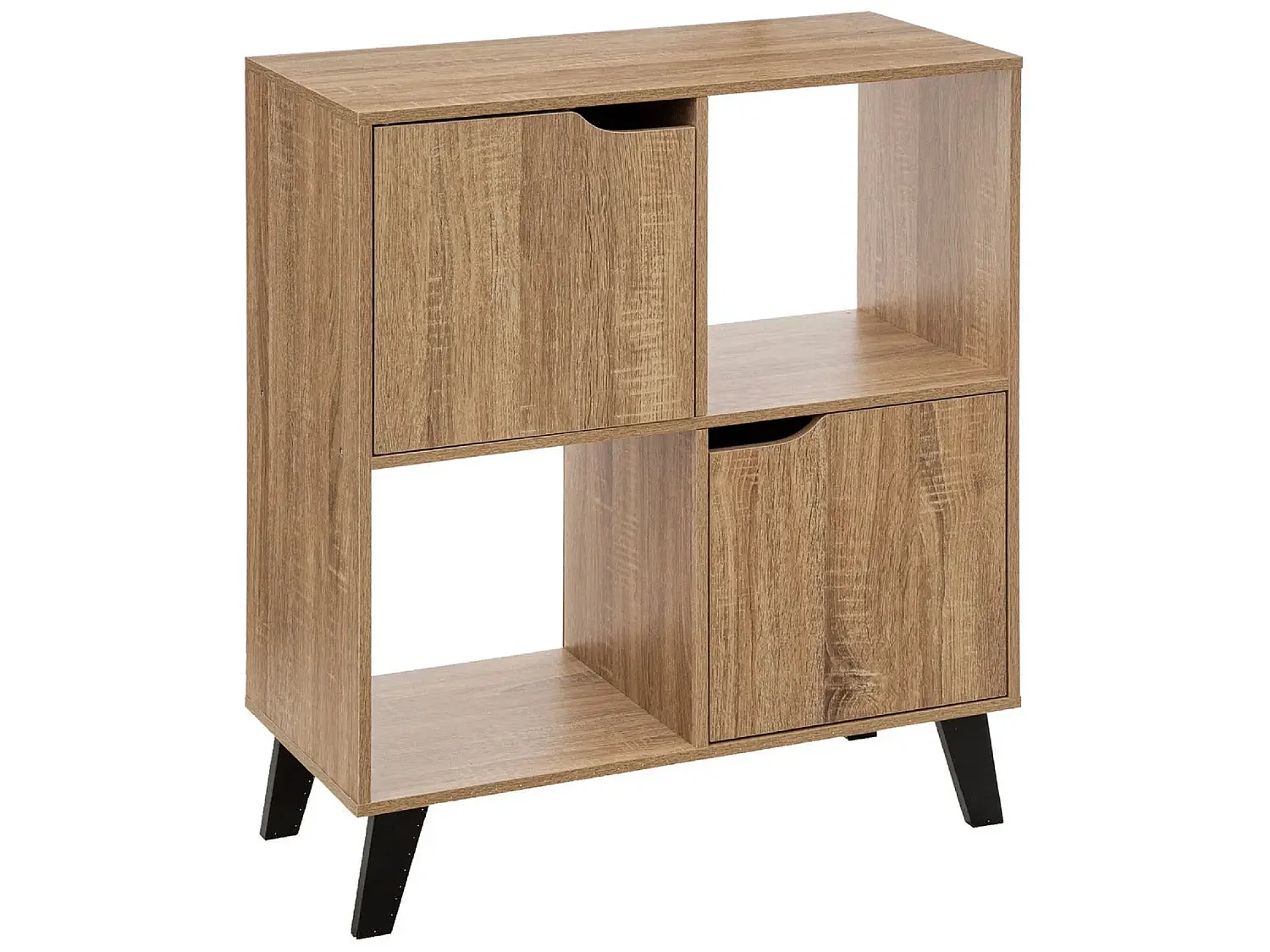 Meuble étagère carrée en bois MDF naturel avec pieds noirs en bois d'hévéa - Longueur 67.6 x Profondeur 32.5 x Hauteur 80 cm