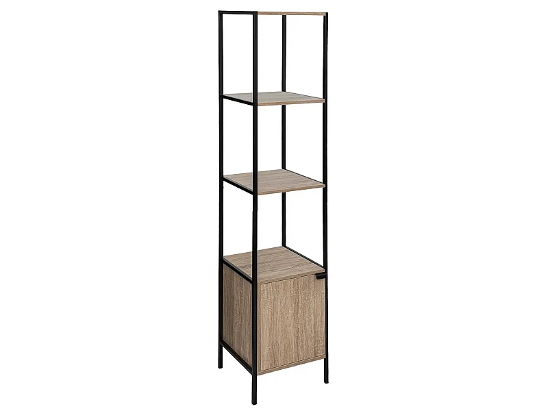 Etagère en panneaux de particules aggloméré naturel avec pieds en métal noir - Longueur 35 x Profondeur 35 x Hauteur 176 cm