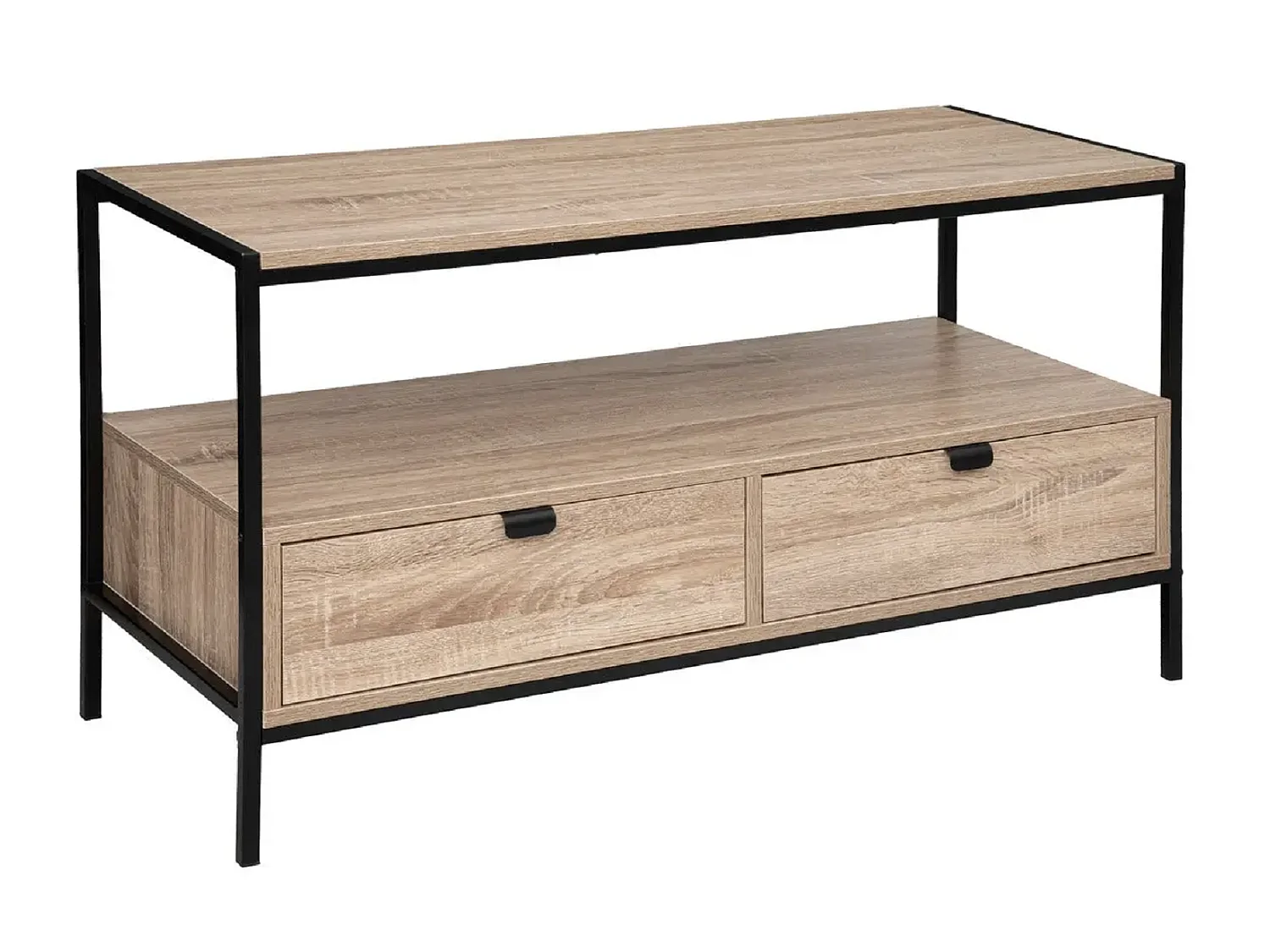 Meuble TV en aggloméré de couleur beige avec pieds en métal noir - Longueur 100 x Profondeur 40 x Hauteur 54 cm