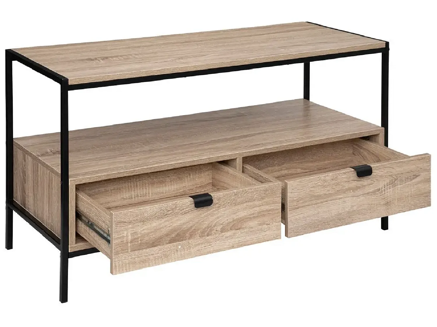 Meuble TV en aggloméré de couleur beige avec pieds en métal noir - Longueur 100 x Profondeur 40 x Hauteur 54 cm