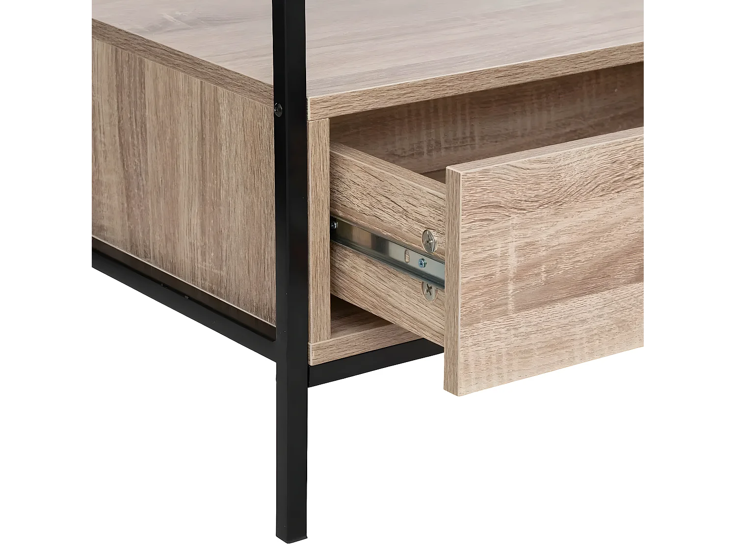 Meuble TV en aggloméré de couleur beige avec pieds en métal noir - Longueur 100 x Profondeur 40 x Hauteur 54 cm