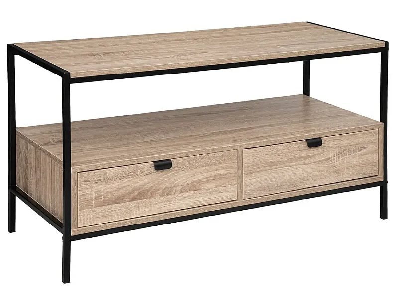 Meuble TV en aggloméré de couleur beige avec pieds en métal noir - Longueur 100 x Profondeur 40 x Hauteur 54 cm