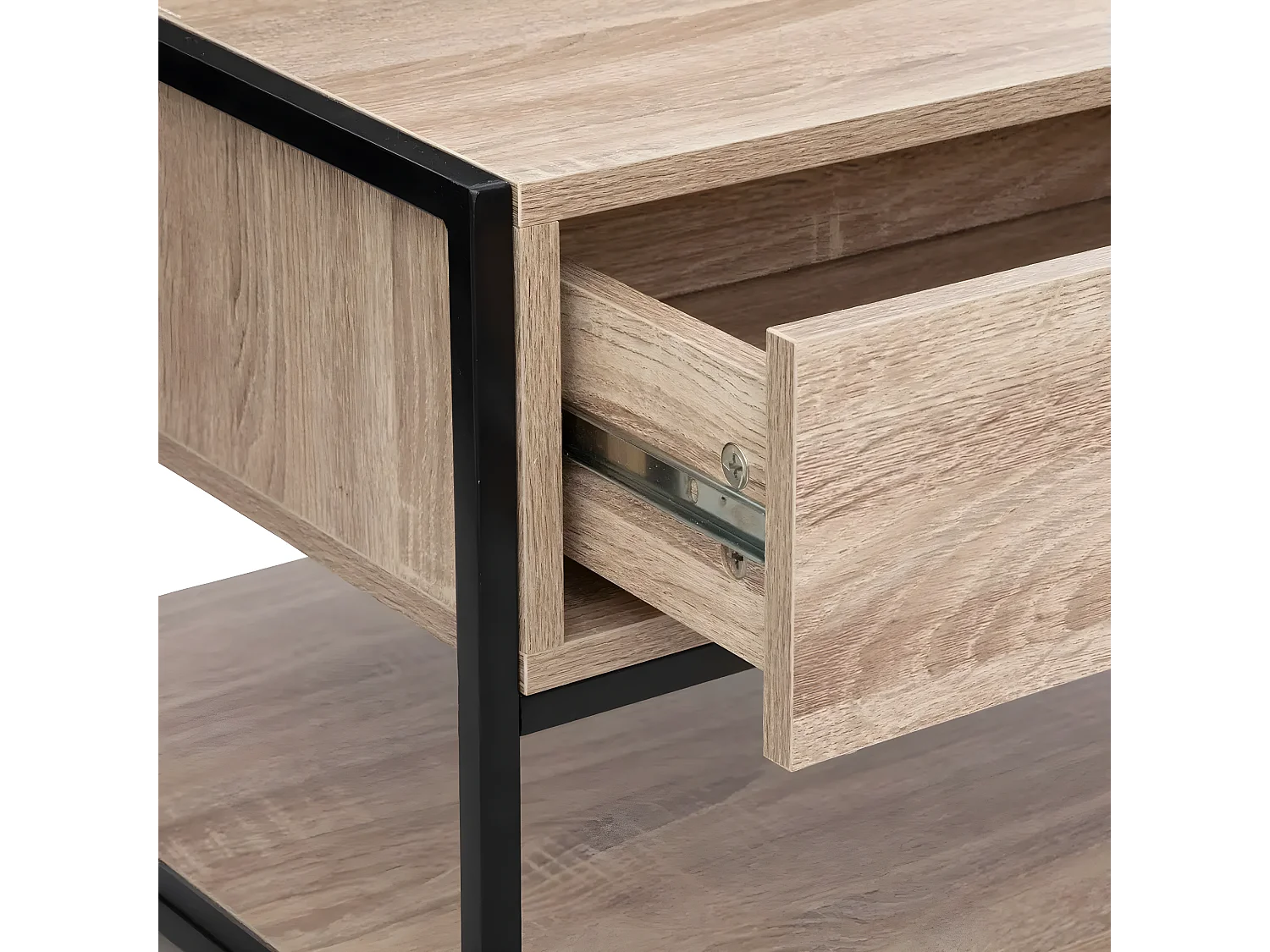 Table basse rectangulaire avec rangement en bois naturel avec pieds en métal noir - Longueur 100 x Profondeur 40 x Hauteur 50 cm