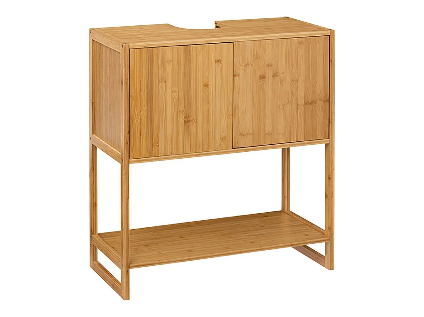 Meuble sous-lavabo, meuble de rangement en bambou / MDF coloris naturel - Longueur 69.8 x Profondeur 33.5 x Hauteur 80.2 cm