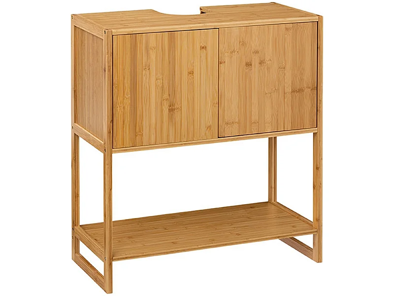 Meuble sous-lavabo, meuble de rangement en bambou / MDF coloris naturel - Longueur 69.8 x Profondeur 33.5 x Hauteur 80.2 cm
