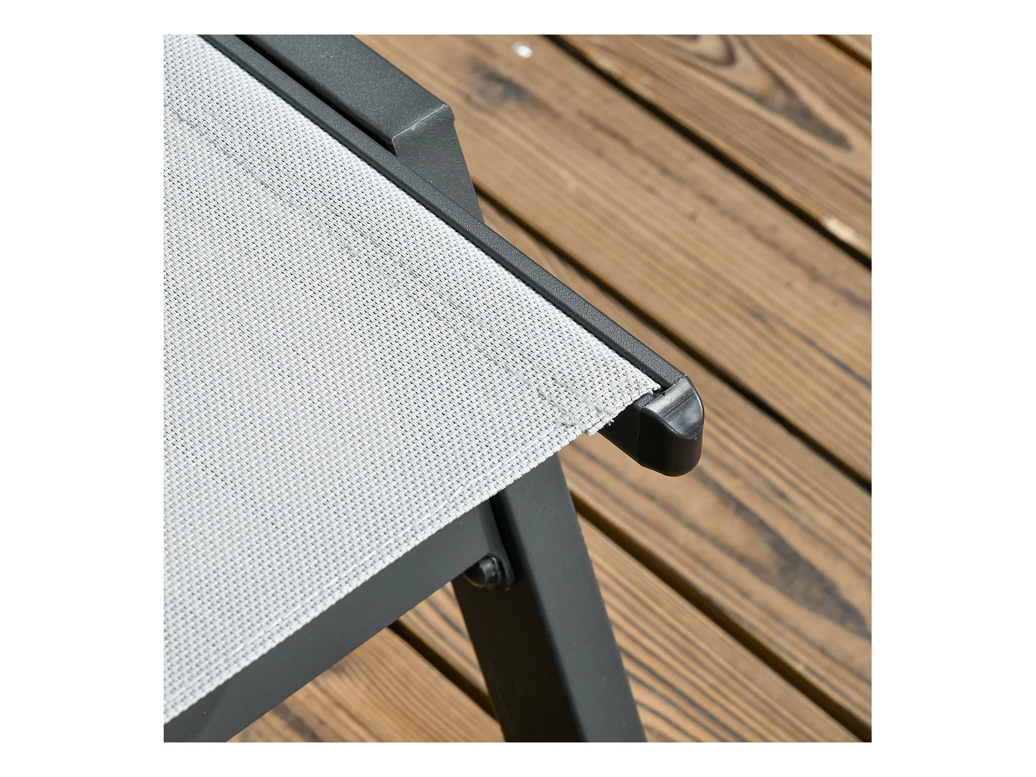 Bain de soleil transat inclinable 5 positions - tétière, 2 roulettes - alu. textilène gris