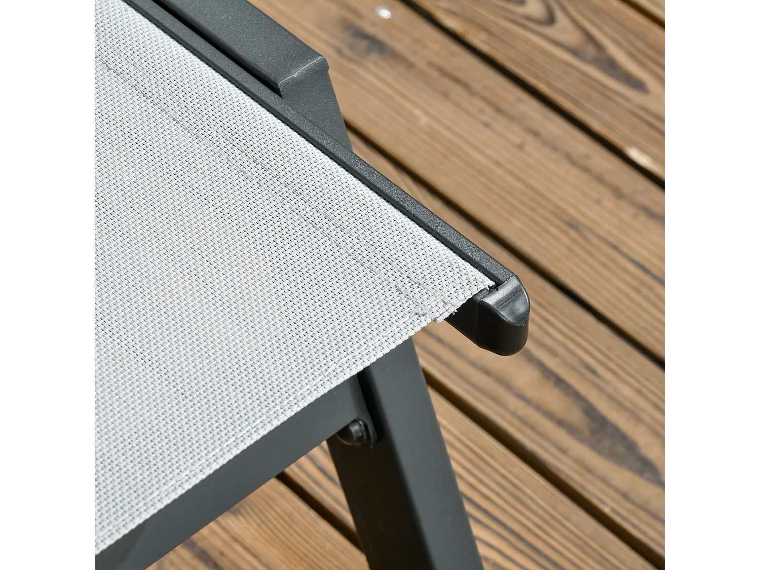 Bain de soleil transat inclinable 5 positions - tétière, 2 roulettes - alu. textilène gris