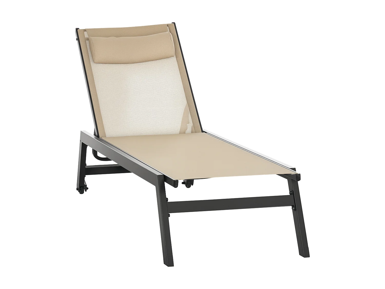 Bain de soleil transat inclinable 5 positions - tétière, 2 roulettes - alu. textilène kaki