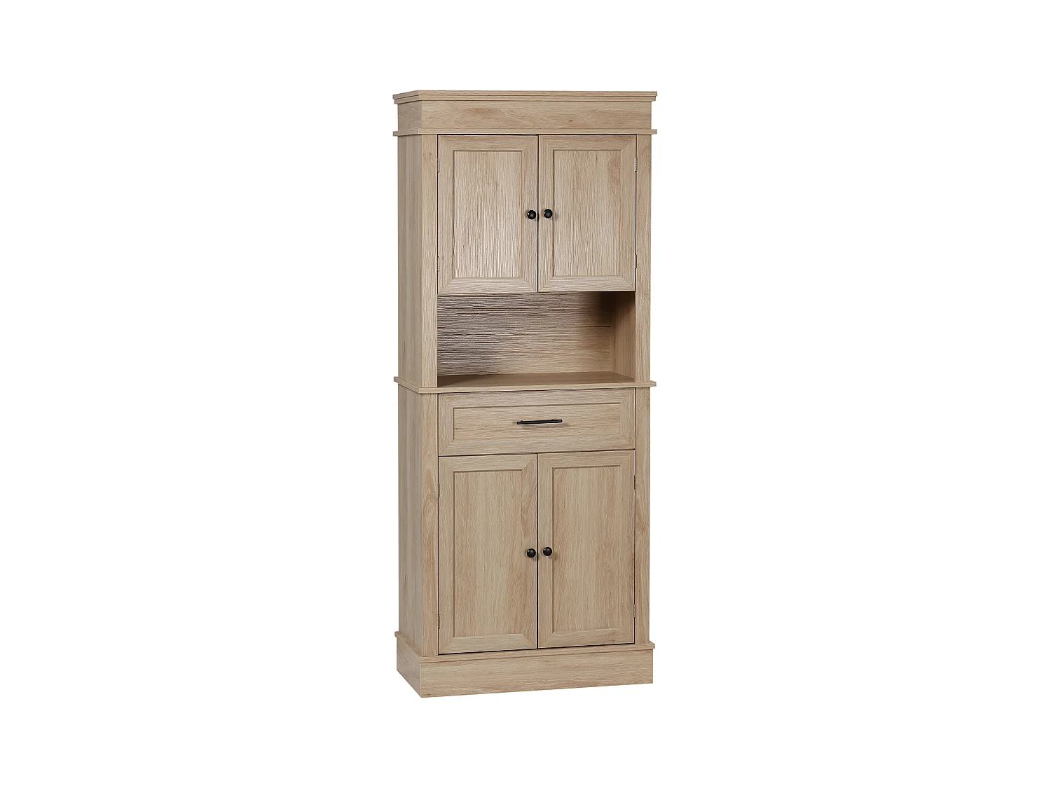 Buffet haut armoire de cuisine multi-rangement 2 placards 2 portes tiroir niche MDF panneaux aspect chêne clair