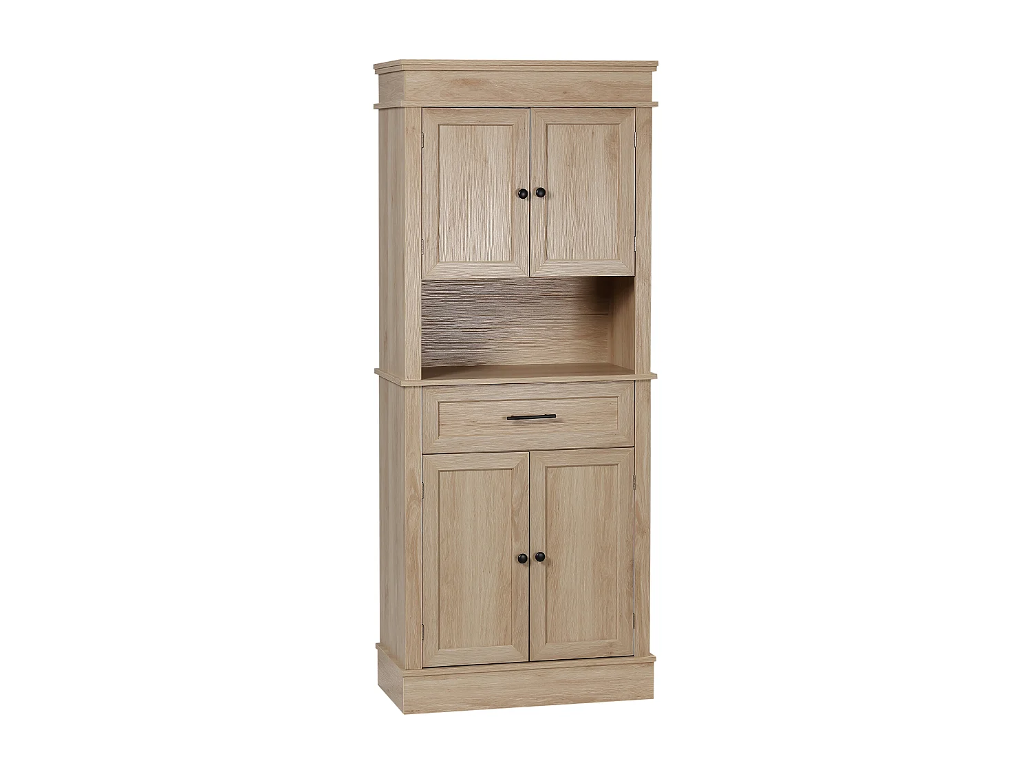 Buffet haut armoire de cuisine multi-rangement 2 placards 2 portes tiroir niche MDF panneaux aspect chêne clair