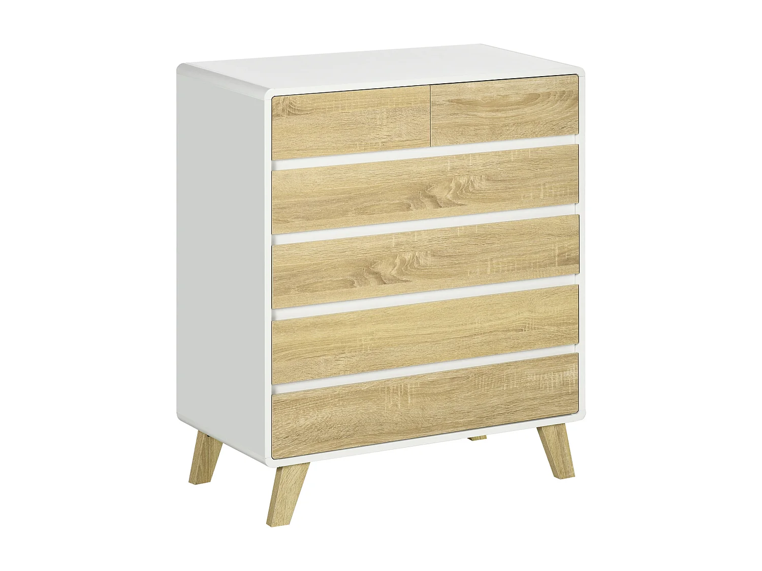 Commode design scandinave - 6 tiroirs - MDF panneaux blanc aspect chêne clair