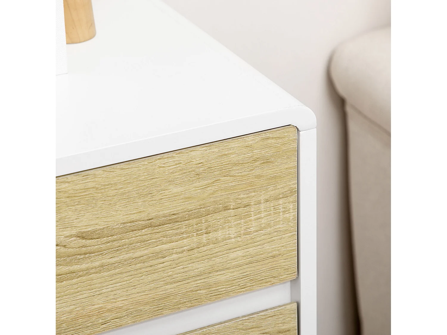 Commode design scandinave - 6 tiroirs - MDF panneaux blanc aspect chêne clair
