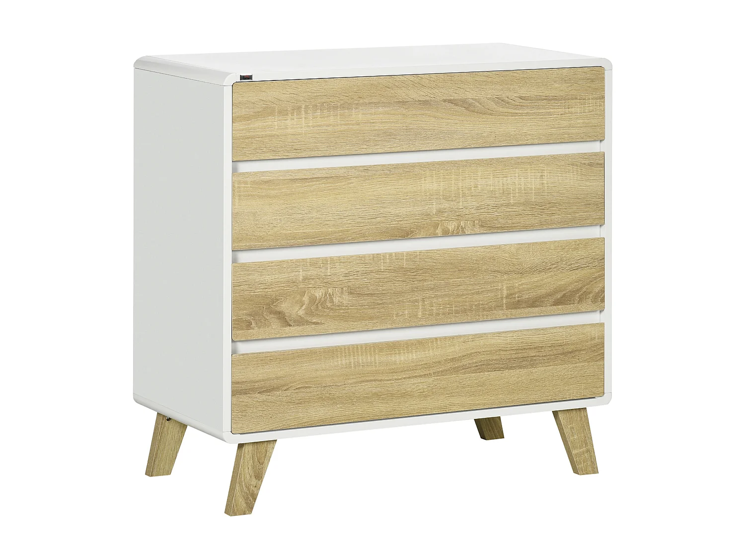 Commode design scandinave - 4 tiroirs - MDF panneaux blanc aspect chêne clair