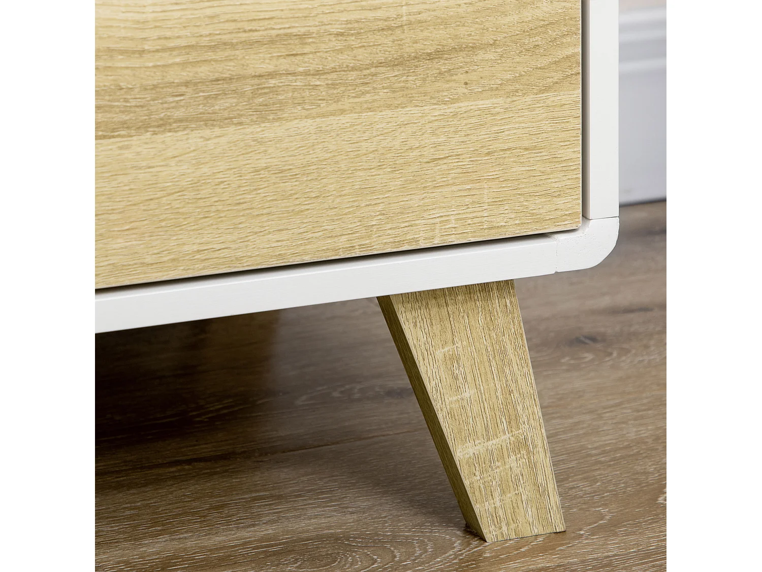 Commode design scandinave - 4 tiroirs - MDF panneaux blanc aspect chêne clair