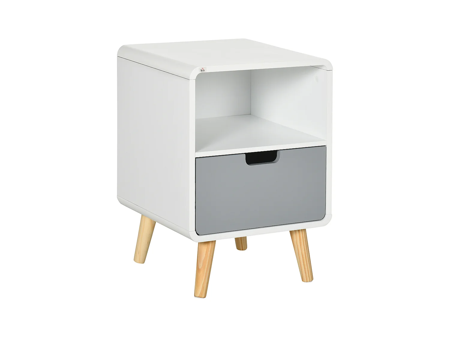 Chevet table de nuit design scandinave 40L x 38l x 58H cm tiroir + niche bois massif pin MDF blanc bleu gris