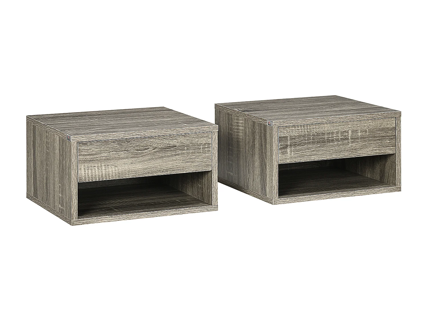 Lot de 2 chevets tables de nuit murales - tiroir coulissant, niche, plateau - dim. 37L x 32l x 21H cm - panneaux gris