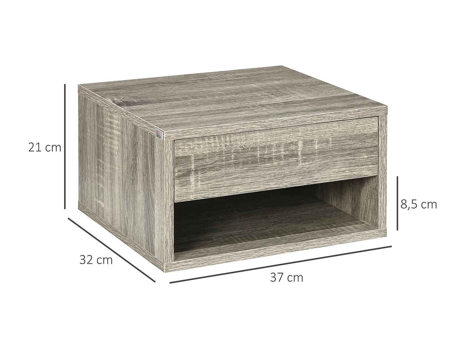 Lot de 2 chevets tables de nuit murales - tiroir coulissant, niche, plateau - dim. 37L x 32l x 21H cm - panneaux gris