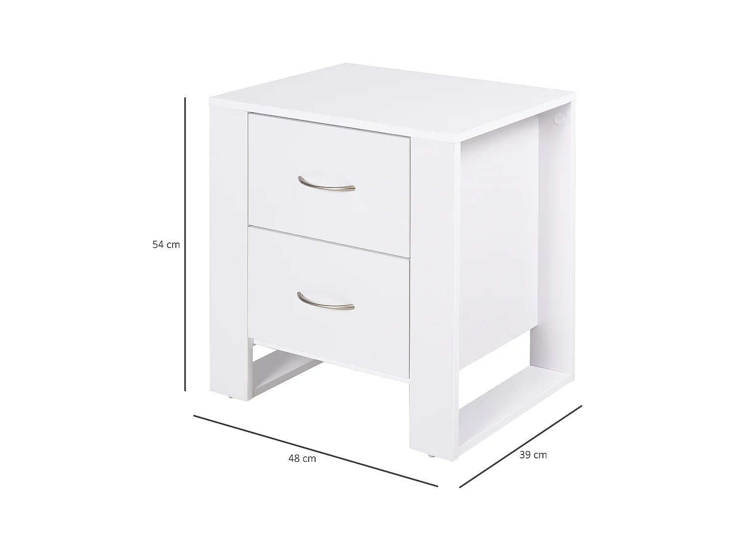 Table de Chevet Table de Nuit 2 Tiroirs Design Contemporain Dim. 48L x 39l x 54H cm Panneaux de Particules Blanc