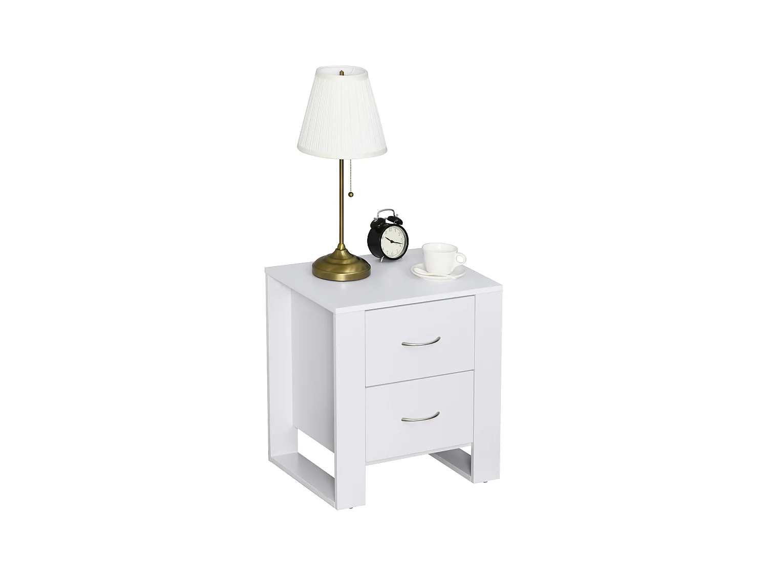 Table de Chevet Table de Nuit 2 Tiroirs Design Contemporain Dim. 48L x 39l x 54H cm Panneaux de Particules Blanc