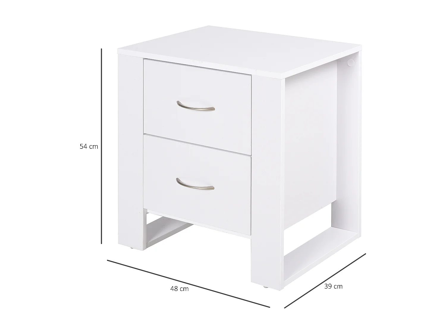 Table de Chevet Table de Nuit 2 Tiroirs Design Contemporain Dim. 48L x 39l x 54H cm Panneaux de Particules Blanc