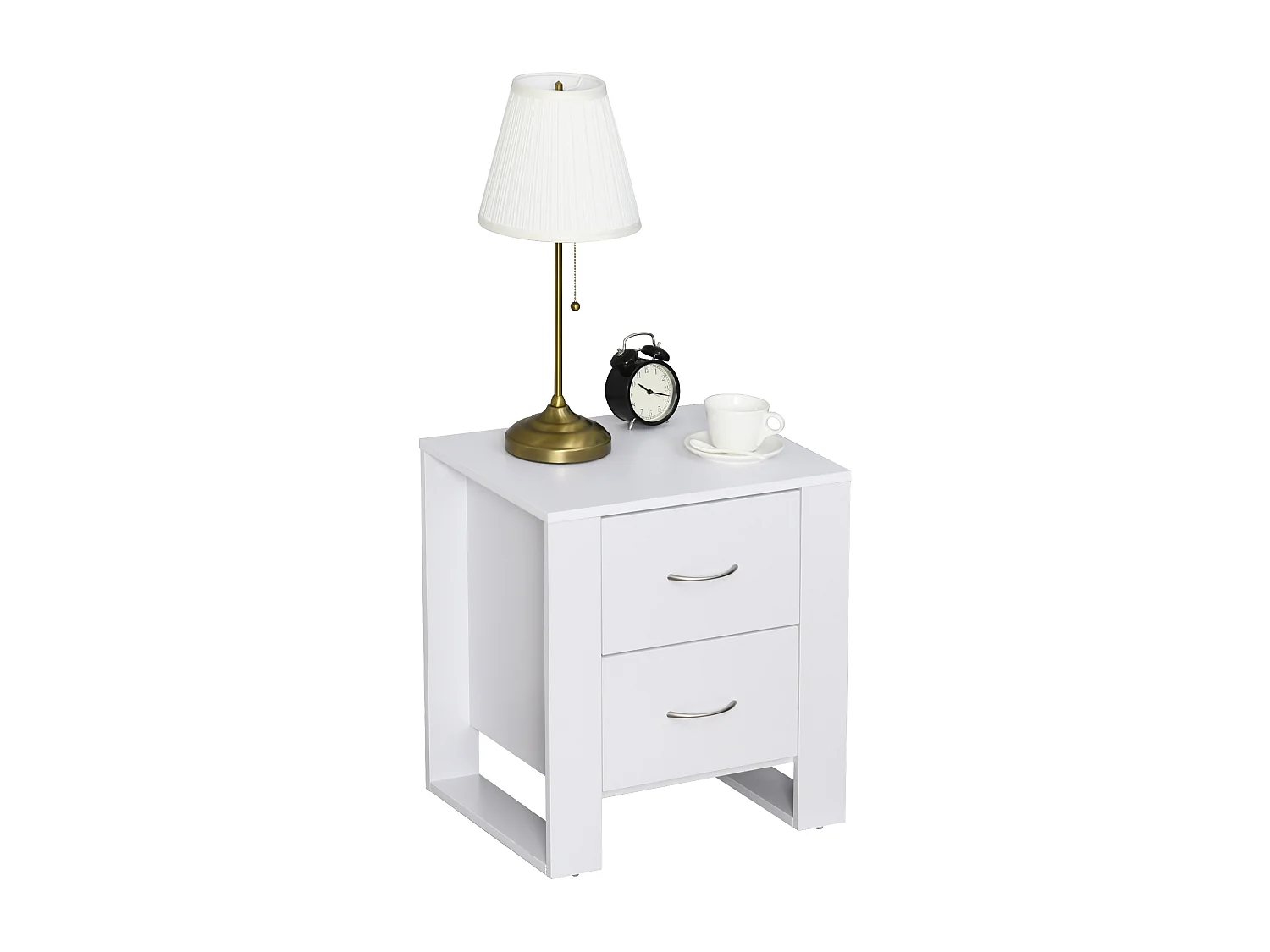 Table de Chevet Table de Nuit 2 Tiroirs Design Contemporain Dim. 48L x 39l x 54H cm Panneaux de Particules Blanc