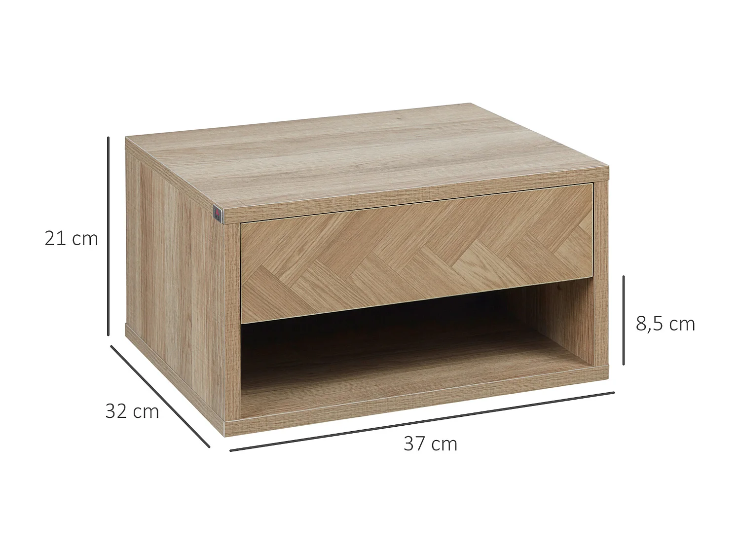 Lot de 2 chevets tables de nuit murales - tiroir coulissant, niche, plateau - dim. 37L x 32l x 21H cm - panneaux aspect chêne clair