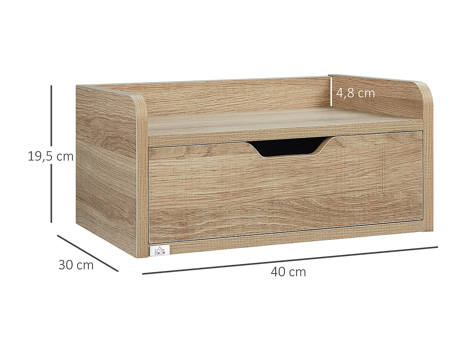 Lot de 2 chevets tables de nuit murales - tiroir coulissant, plateau - dim. 40L x 30l x 19H cm - panneaux aspect chêne clair