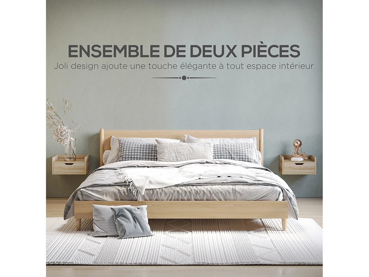 Lot de 2 chevets tables de nuit murales - tiroir coulissant, plateau - dim. 40L x 30l x 19H cm - panneaux aspect chêne clair