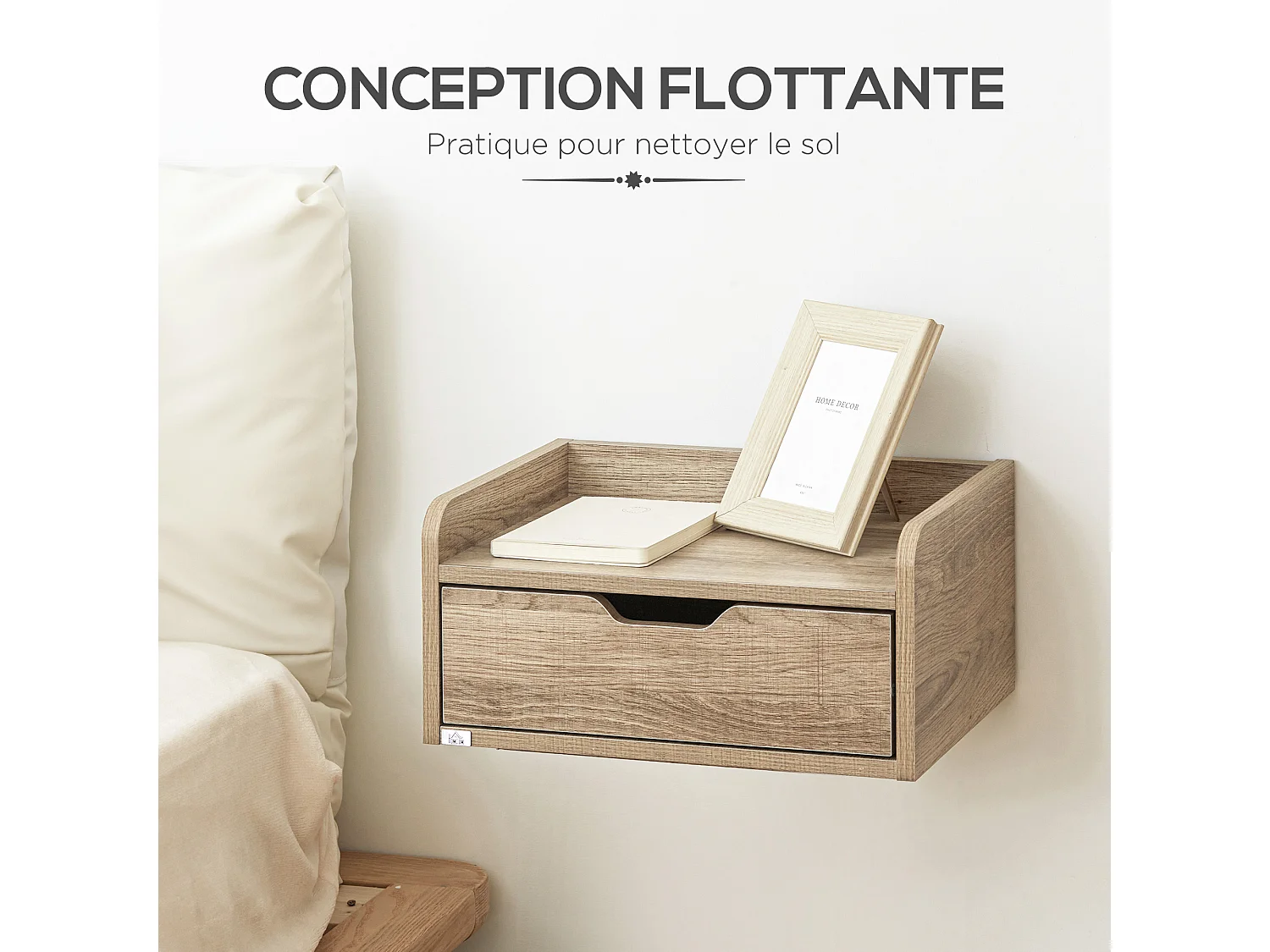 Lot de 2 chevets tables de nuit murales - tiroir coulissant, plateau - dim. 40L x 30l x 19H cm - panneaux aspect chêne clair